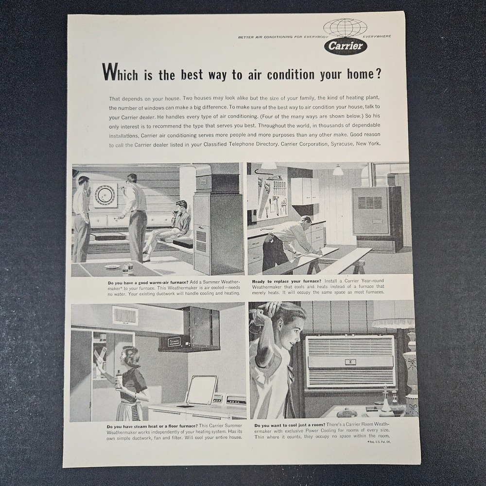 1957 Carrier Home Air Conditioners Vintage Print Ad Syracuse‎ NY Weathermaker
